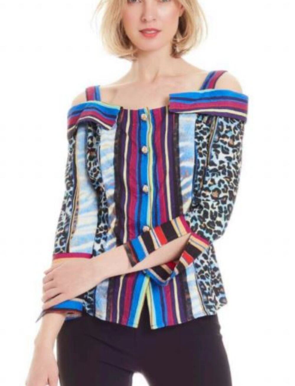 Alberto Makali Y2K Multicolor Abstract Artsy Off Shoulder Top Shirt Size S Small